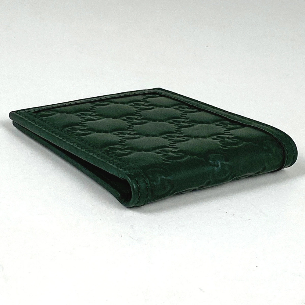 Gucci ssima Web Signature Bi GG Effect Green fold Leather Wallet Green